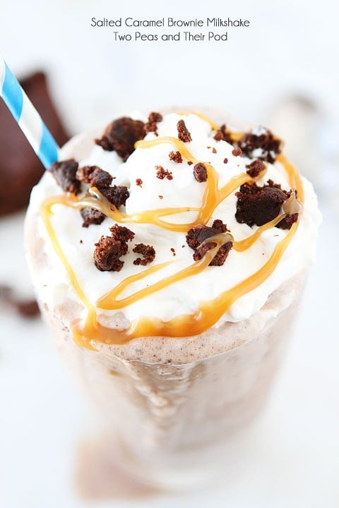 Salted Caramel Brownie Milkshake Recipe on twopeasandtheirpod.com