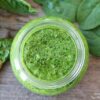 Basil pesto in jar made at home