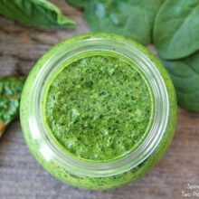 Basil pesto in jar made at home