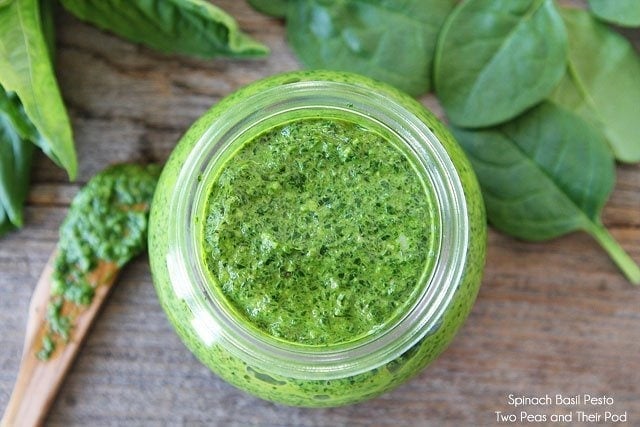 Easy Spinach Basil Pesto in jar 