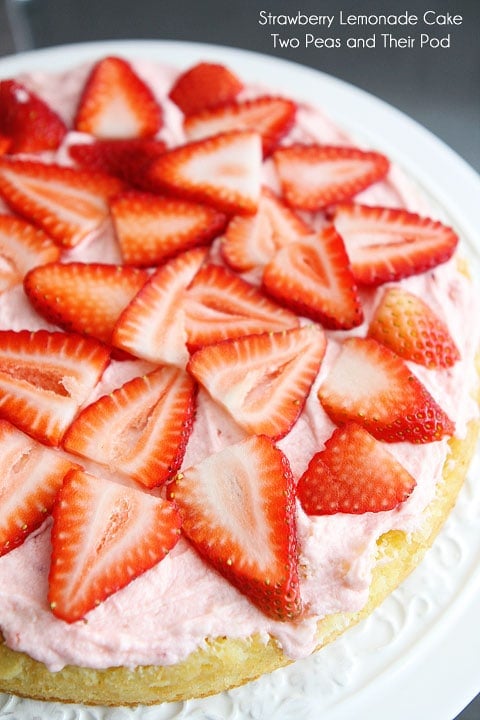 Strawberry Lemonade Cake on twopeasandtheirpod.com