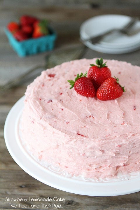 Strawberry Lemonade Cake Recipe on twopeasandtheirpod.com A simple summer cake recipe!