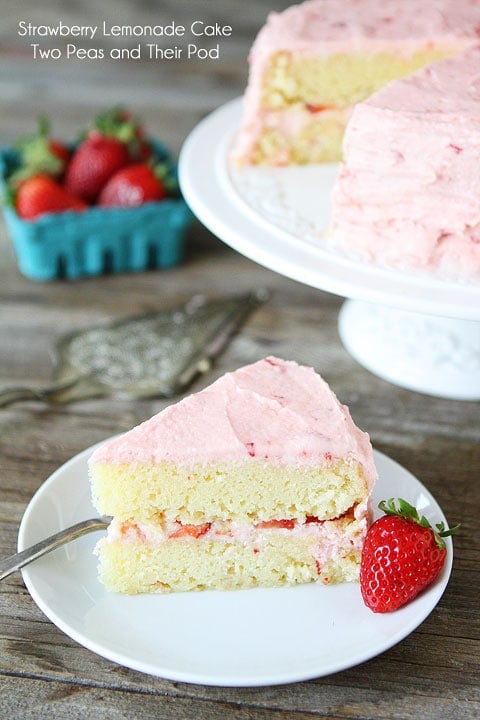 Strawberry Lemonade Cake Recipe on twopeasandtheirpod.com