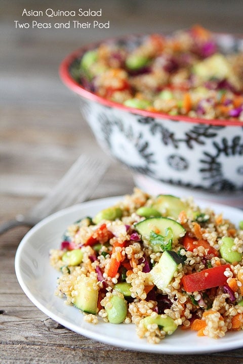 Asian Quinoa Salad-find the recipe on twopeasandtheirpod.com Easy Quinoa Edamame Salad