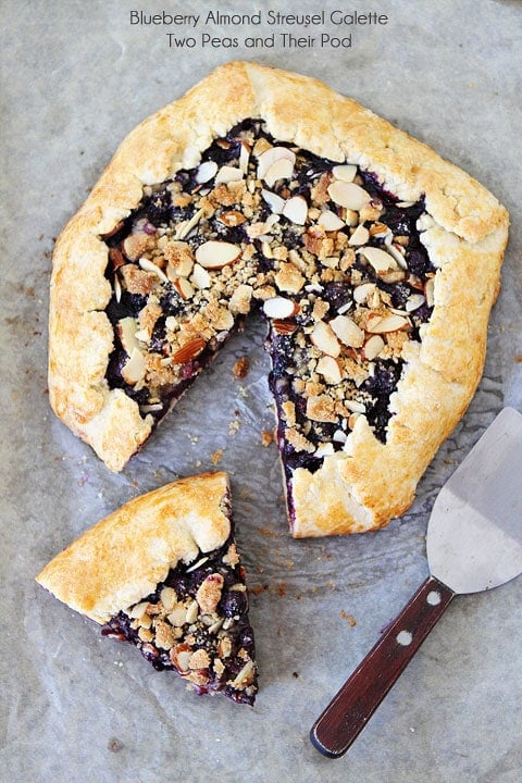 Blueberry Almond Streusel Galette Recipe on twopeasandtheirpod.com 