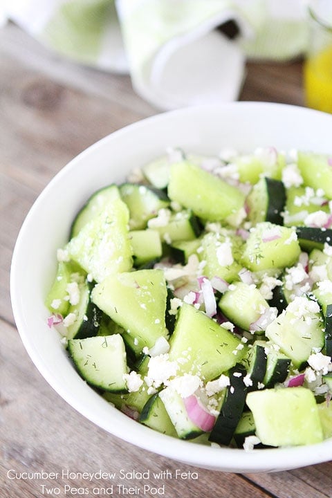 Cucumber Honeydew Salad with Feta on twopeasandtheirpod.com