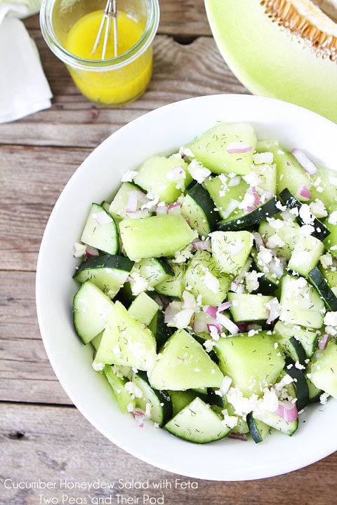 Cucumber Honeydew Salad with Feta Cheese on twopeasandtheirpod.com