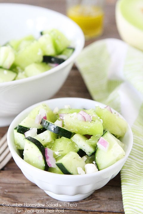 Cucumber Honeydew Salad with Feta on twopeasandtheirpod.com Perfect summer salad!