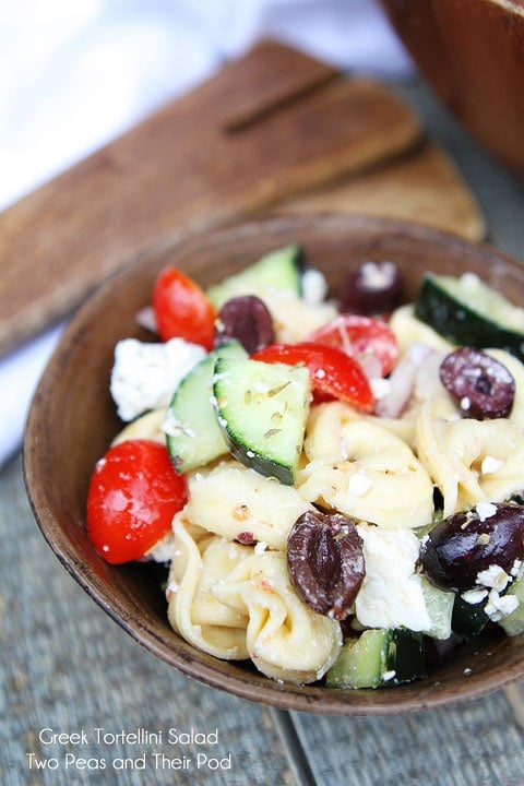 Tortellini Salad with feta cheese, cucumber and olives 