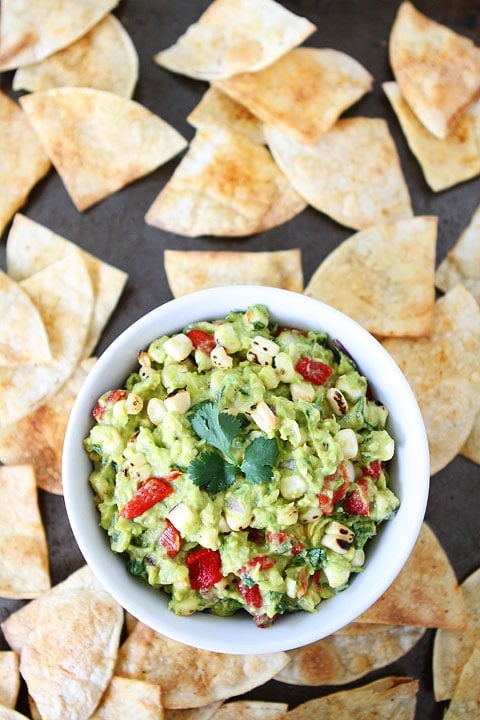 Roasted Corn & Red Pepper Guacamole on twopeasandtheirpod.com #recipe