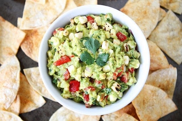 Roasted Corn & Red Pepper Guacamole on twopeasandtheirpod.com 