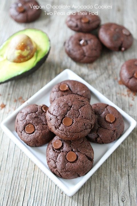 Vegan Chocolate Avocado Cookies on twopeasandtheirpod.com These cookies are divine, you will never know they are healthy! Healthy Vegan Cookies made with avocado