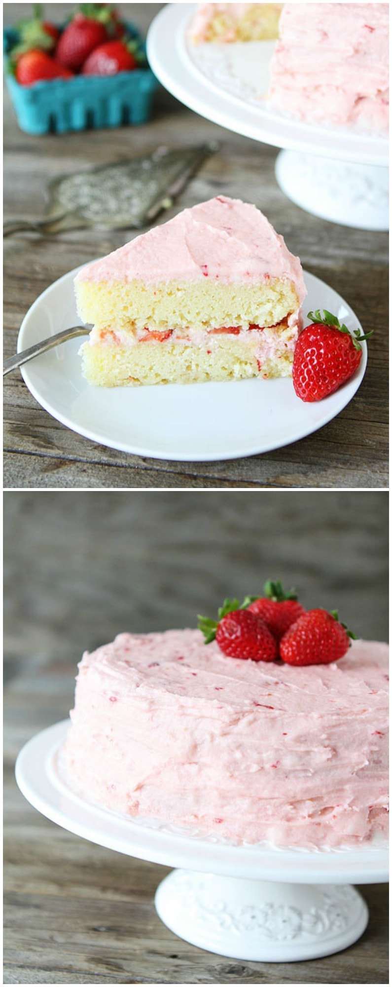 Strawberry Lemonade Cake Recipe on twopeasandtheirpod.com This pretty cake is perfect for spring and summer!