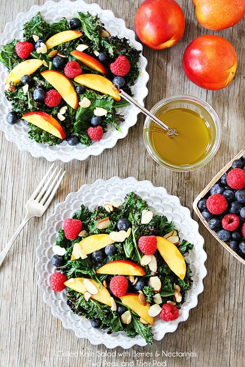 Grilled Kale Salad with Berries & Nectarines Recipe on twopeasandtheirpod.com Love this simple summer salad!