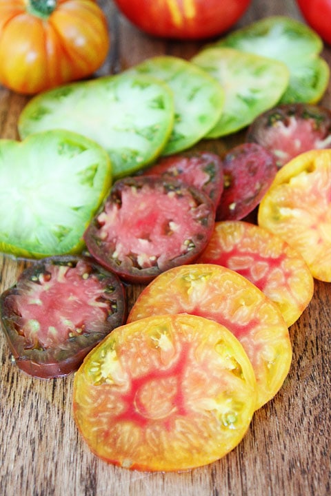 Easy Heirloom Tomato Pesto Galette Recipe on twopeasandtheirpod.com