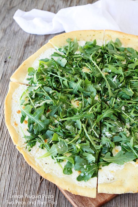 Lemon Arugula Pizza Recipe on twopeasandtheirpod.com Perfect for any pizza party!