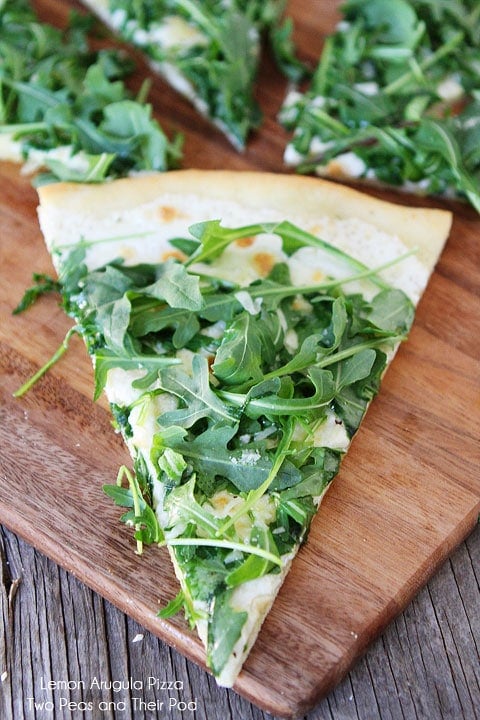 Lemon Arugula Pizza Recipe on twopeasandtheirpod.com Come get a slice!