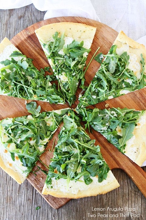 Lemon Arugula Pizza Recipe on twopeasandtheirpod.com Simple, fresh, and so tasty! 