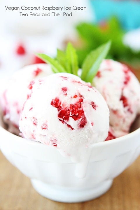 vegan raspberry ice cream made with coconut milk