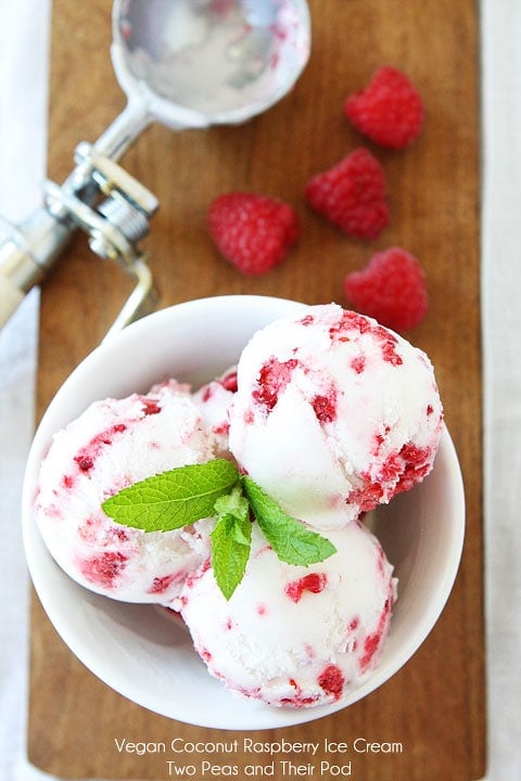 coconut milk ice cream with raspberries