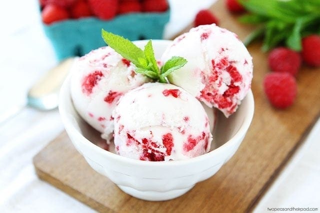 Vegan Coconut Raspberry Ice Cream Recipe on twopeasandtheirpod.com Come get a scoop!