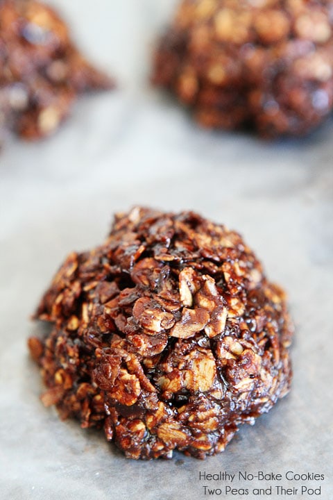 Vegan no bake cookies setting up on wax paper