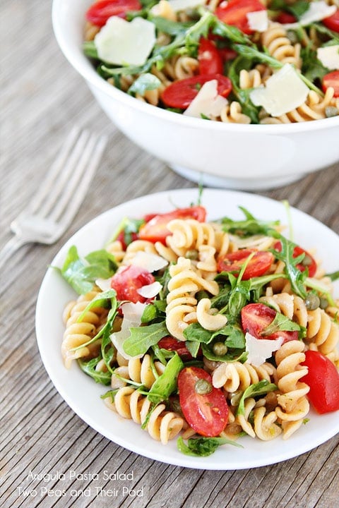 Arugula Pasta Salad Recipe on twopeasandtheirpod.com Love this easy and healthy whole wheat pasta salad!