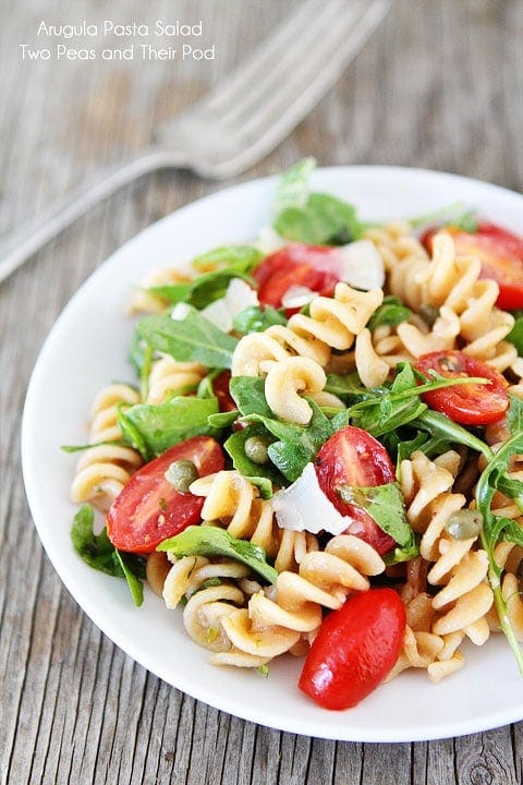 Arugula Pasta Salad Recipe on twopeasandtheirpod.com