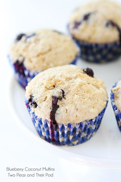 Blueberry Coconut Muffin Recipe on twopeasandtheirpod.com