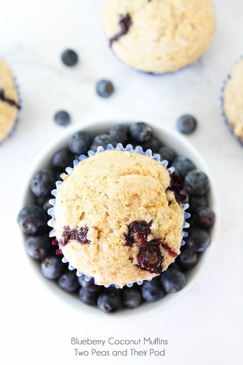 Simple Blueberry Coconut Muffin Recipe | twopeasandtheirpod.com | Two Peas and Their Pod