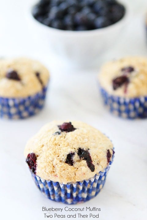 Blueberry Coconut Muffins on twopeasandtheirpod.com 