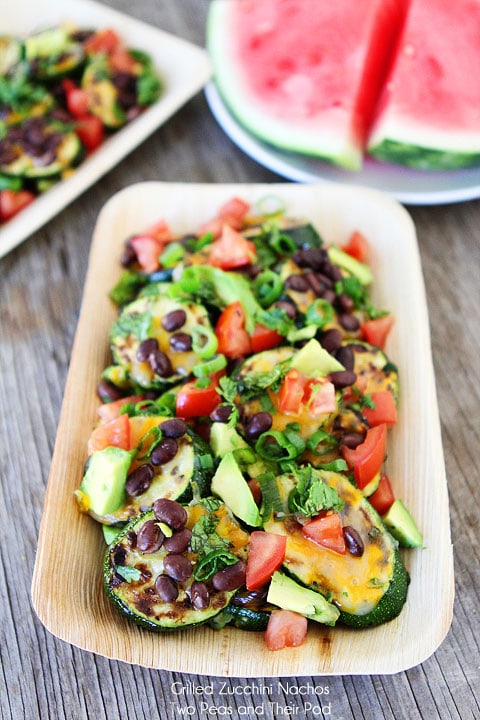 Grilled Zucchini Nachos Recipe on twopeasandtheirpod.com Love these healthy nachos!