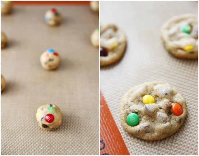 Mini M&M's Chocolate Chip Cookie Recipe on twopeasandtheirpod.com