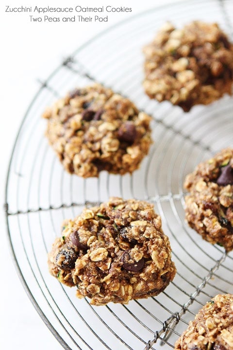 Zucchini Applesauce Oatmeal Cookies on twopeasandtheirpod.com Love these healthy cookies!