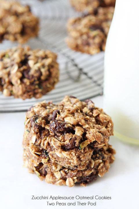 Zucchini Applesauce Oatmeal Cookie Recipe on twopeasandtheirpod.com