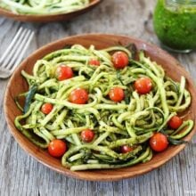 Zucchini noodles tossed in pesto sauce