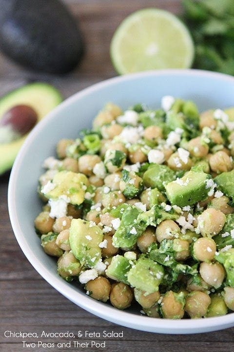 Chickpea, Avocado, & Feta Salad in bowl. 