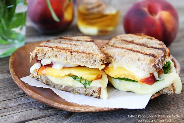 Grilled Peach, Brie, & Basil Sandwich on twopeasandtheirpod.com 