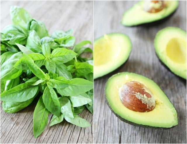 Simple Pesto Guacamole Recipe on twopeasandtheirpod.com