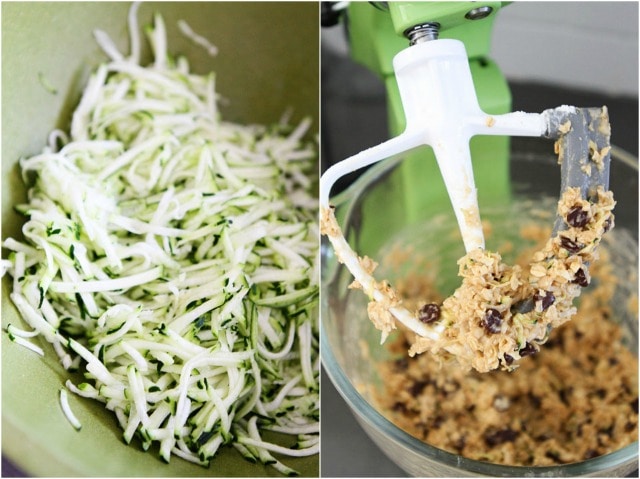 zucchini cookie dough in mixer bowl