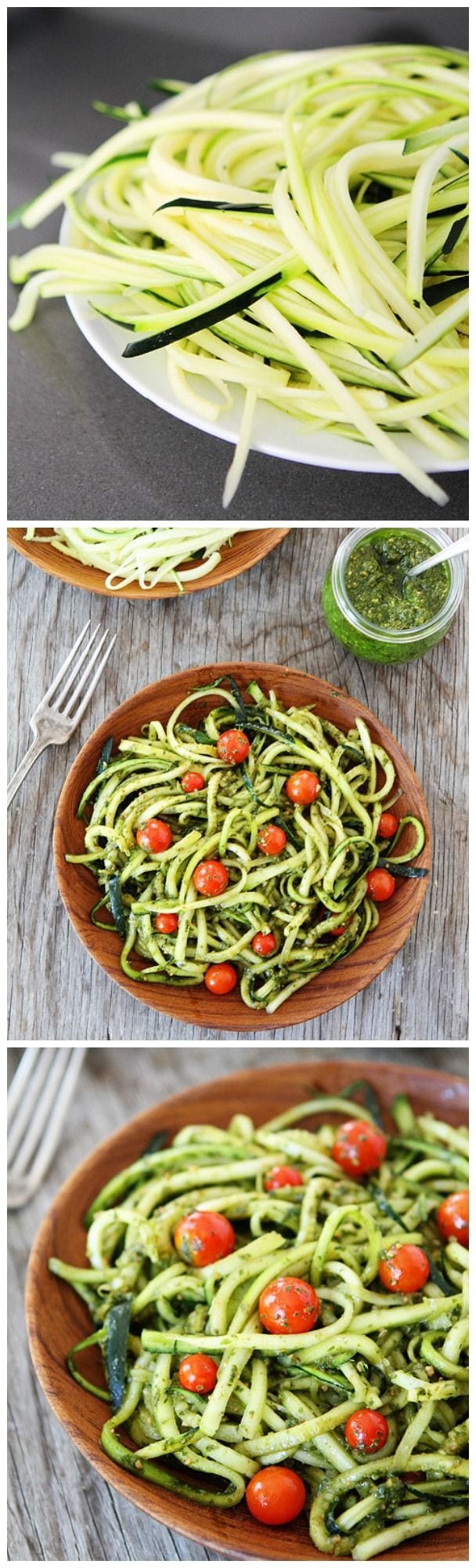 Zucchini Noodles with Pesto on twopeasandtheirpod.com Love these healthy noodles! Fun to make and eat!