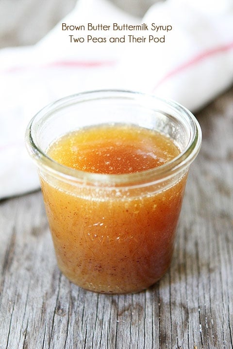 Brown Butter Buttermilk Syrup Recipe on twopeasandtheirpod.com! The BEST syrup ever!