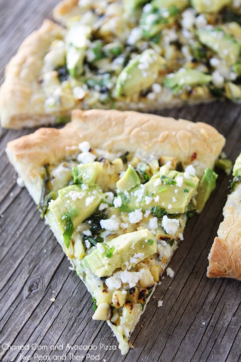 Charred Corn and Avocado Pizza Recipe on twopeasandtheirpod.com