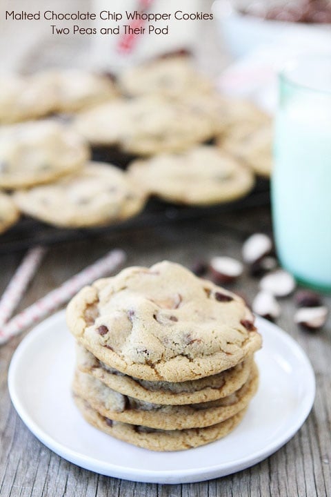 Malted Chocolate Chip Whopper Cookie Recipe on twopeasandtheirpod.com #recipe #cookies