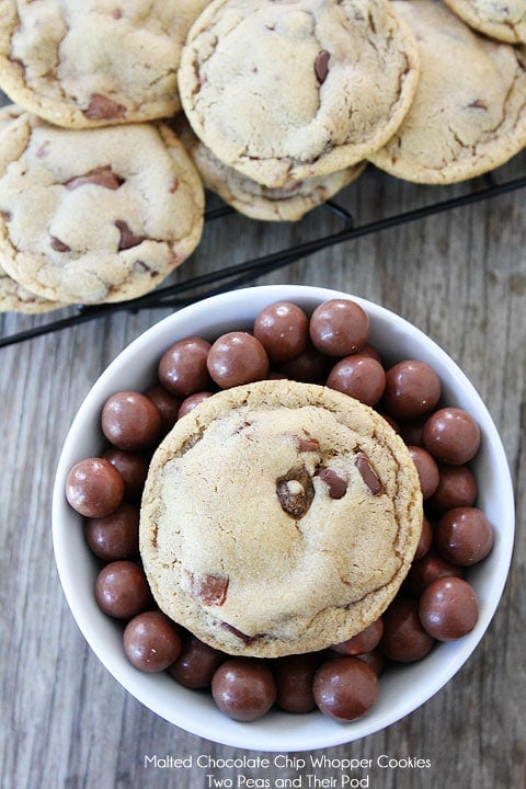 Malted Chocolate Chip Whopper Cookies from twopeasandtheirpod.com