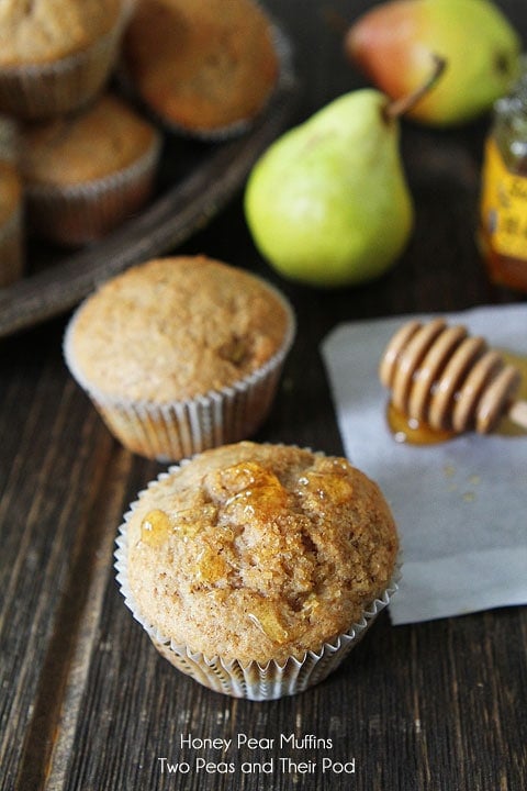 Honey Pear Muffin Recipe on twopeasandtheirpod.com The perfect Fall muffins! 