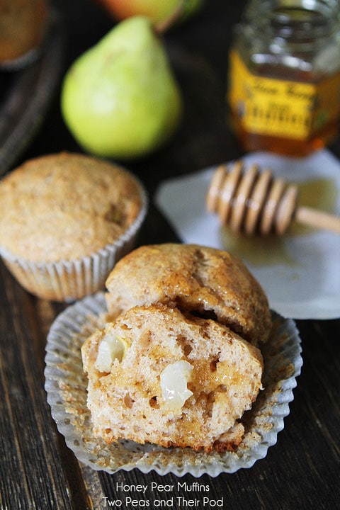 Honey Pear Muffin Recipe from twopeasandtheirpod.com A great fall breakfast treat!