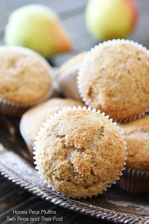 Honey Pear Muffin Recipe on twopeasandtheirpod.com 