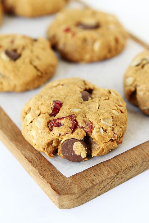 Healthy Almond Cranberry Oatmeal Cookies on twopeasandtheirpod.com You will never know these cookies are healthy! They are SO good!