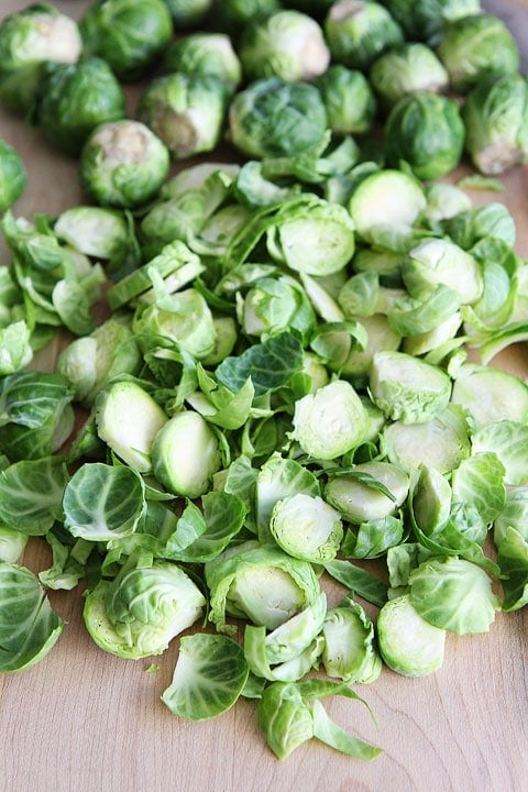 Brown Butter Brussels Sprouts Pasta with Hazelnuts Recipe on twopeasandtheirpod.com The BEST way to eat your brussels sprouts!